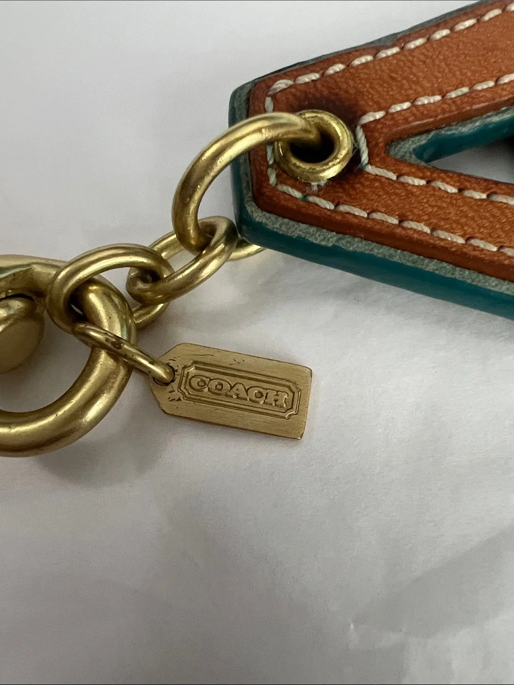 Coach Vintage A Initial Monogram Leather Bag Charm Brass Hardware